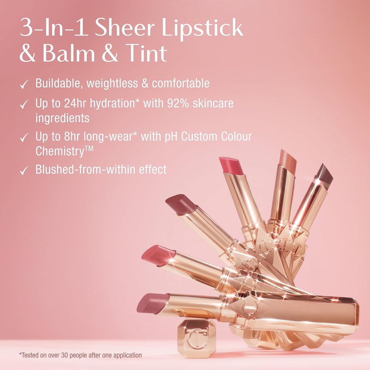 Charlotte Tilbury Pillow Talk Blush Balm Lip Tint - Long-Lasting, Buildable Sheer Tint with Peptides for Hydrated, Blushed Looking Lips - 24 HR Hydration
