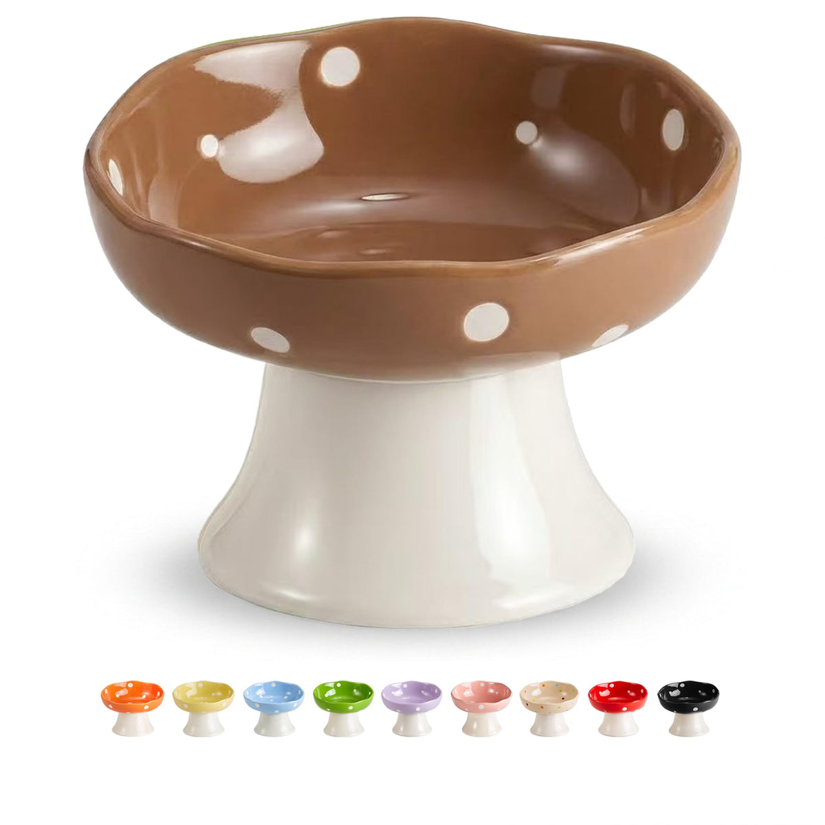 Orange Mushroom Cat Bowl, Elevated Ceramic Bowl for Cats