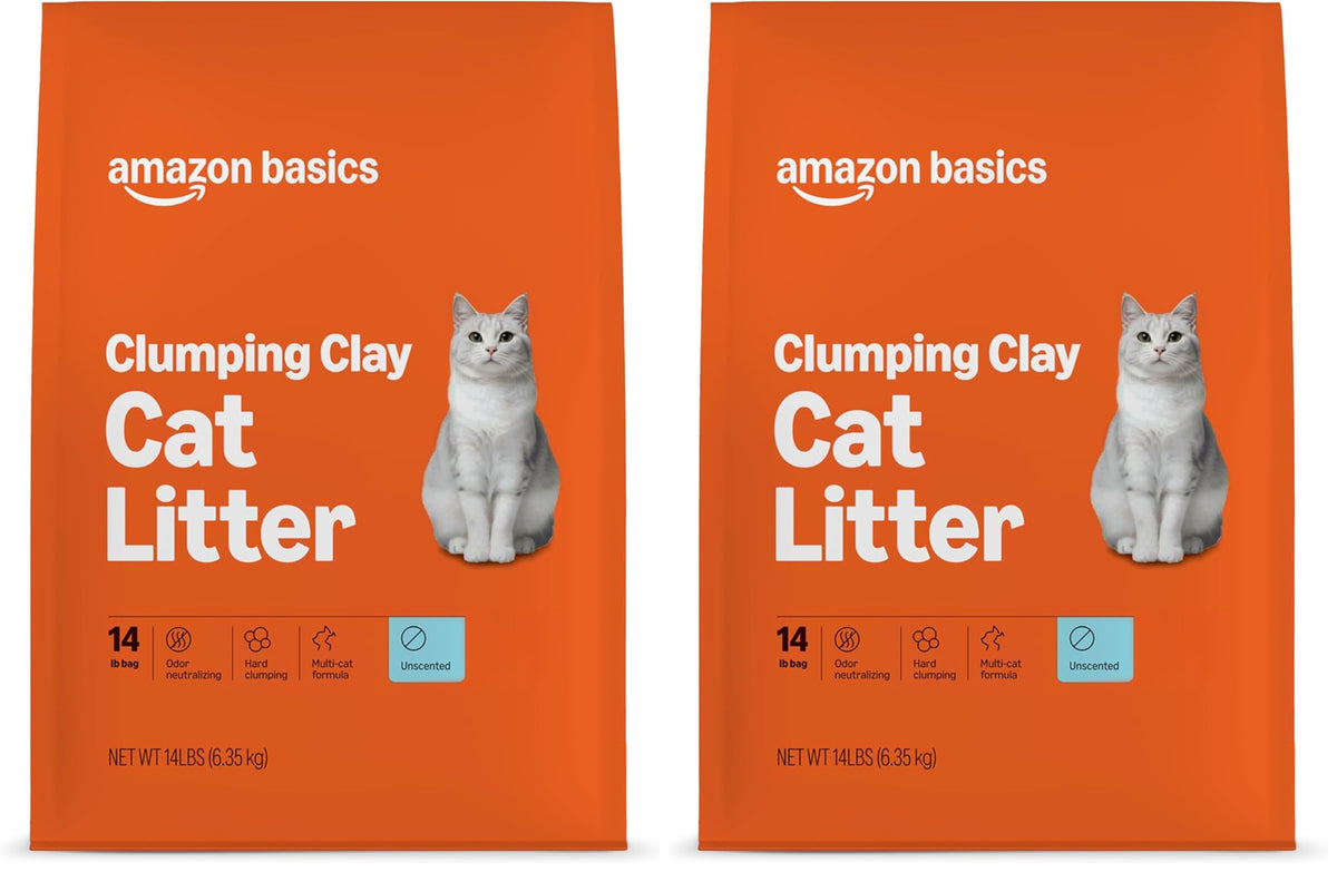 Amazon Basics Clumping Cat Litter, Unscented, Hard Clumping Formula - 14 lb Bag