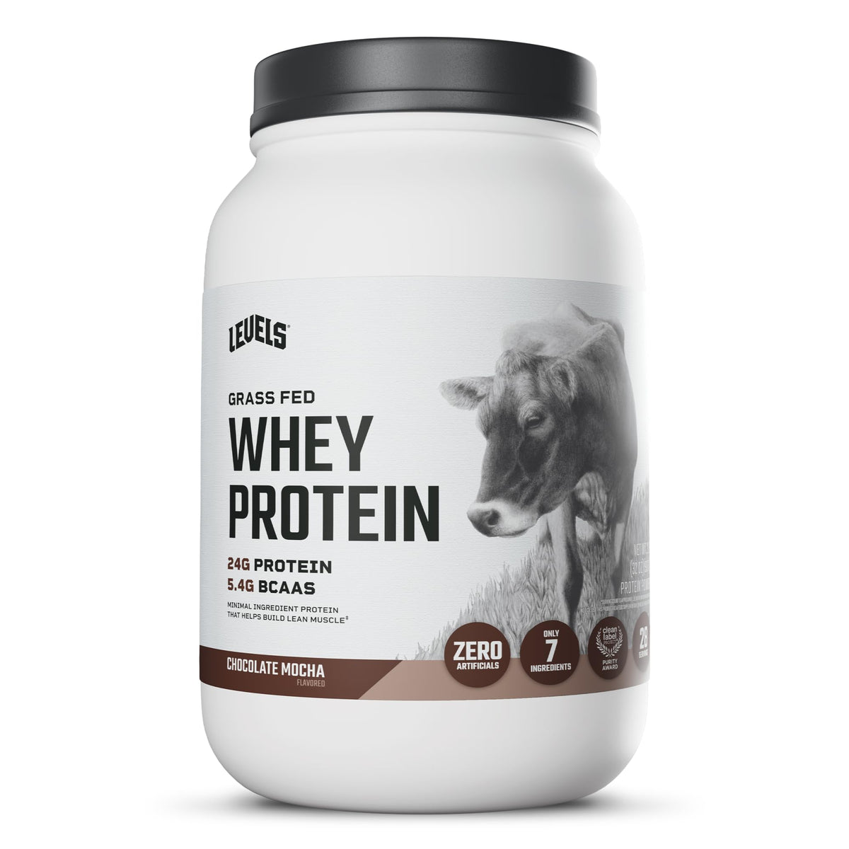 Levels Whey Protein Powder, No Artificial Ingredients, Vanilla Bean, 2LB | 24G of protein and 5.4G BCAAs per scoop, made with hormone-free dairy, zero junk, no fillers, no added sugar, certified clean