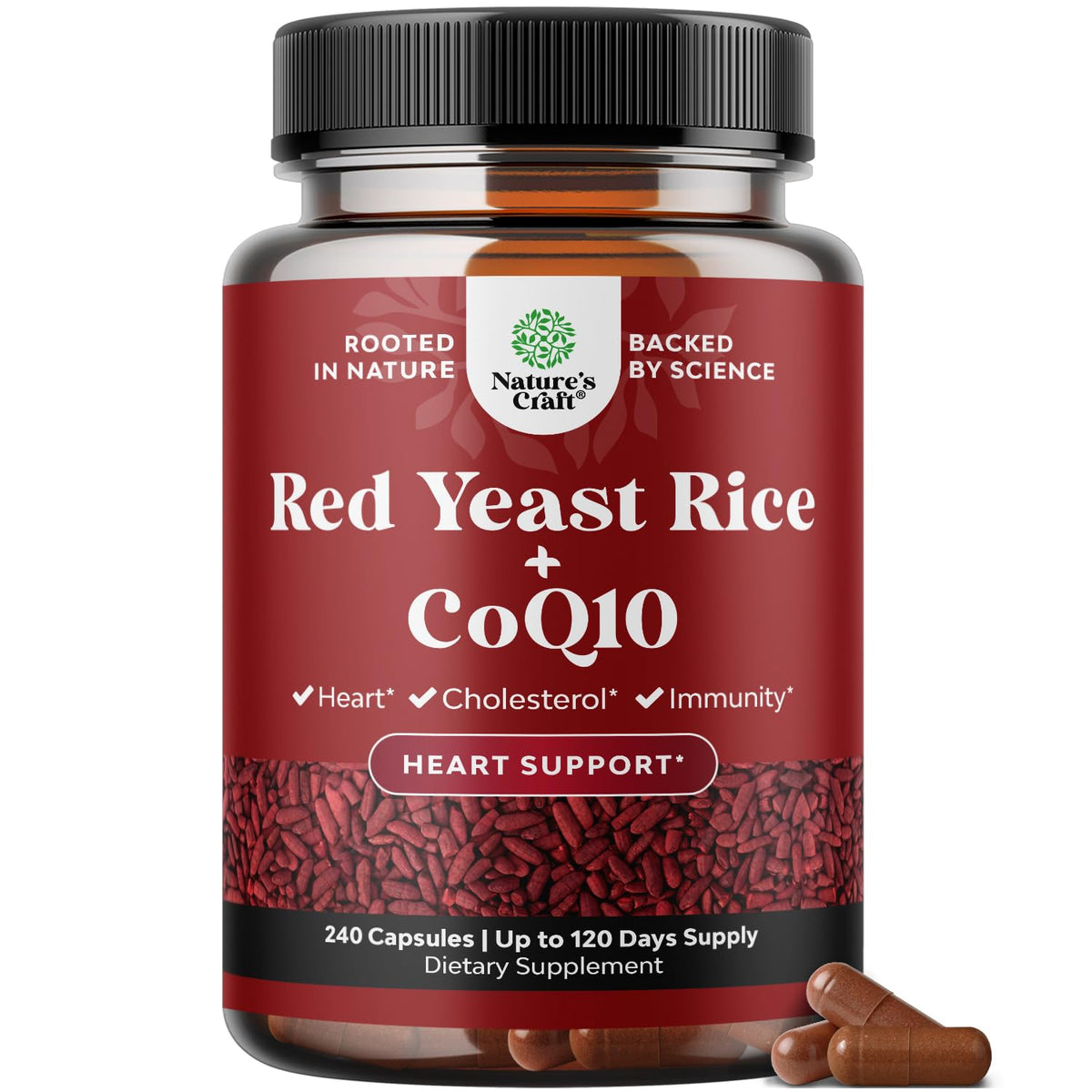 Red Yeast Rice with CoQ10 Supplement - Healthy Heart Support - 120 Ct | Red Yeast Rice 1200 mg - Advanced Complex for Energy & Antioxidant Support - GMP - Third Party Tested – 60 Servings