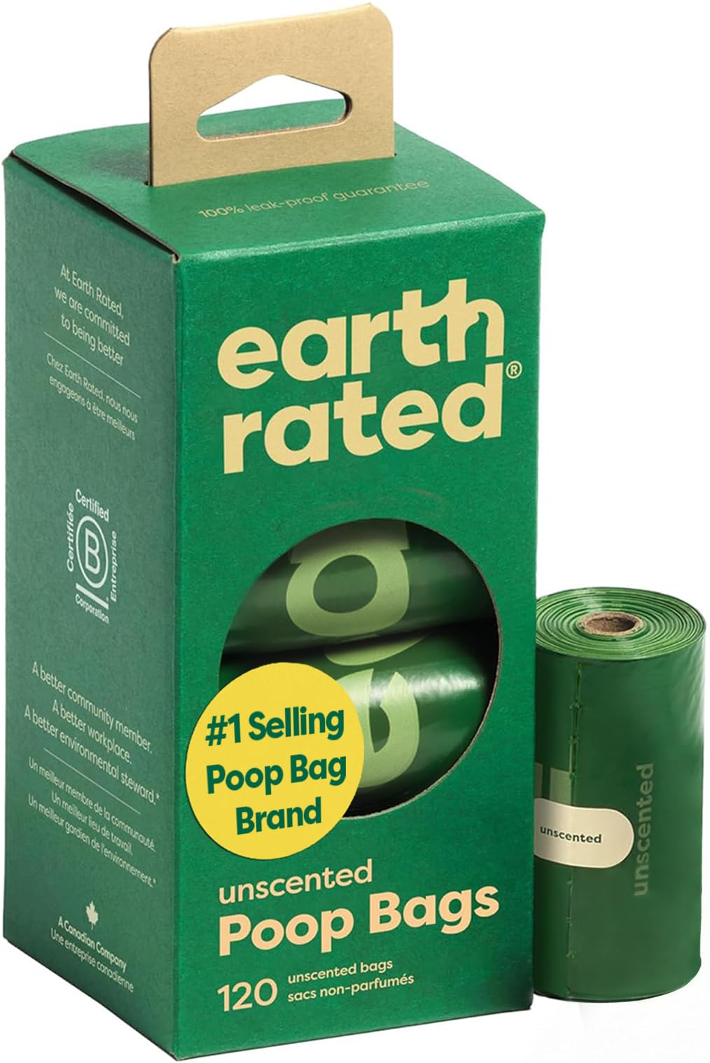 Earth Rated Poop Bags for Dogs, Guaranteed Leak Proof and Extra Thick Waste Bag Refill Rolls, Unscented, 270 Bags