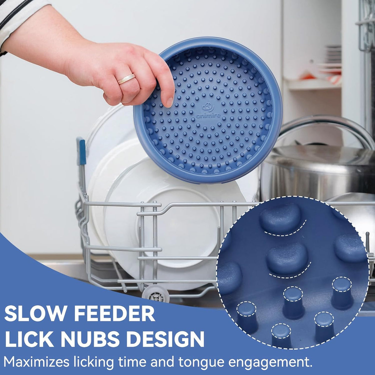 Dog Lick Bowl, Animire Freeze Lick Mat for Dogs, Non-Slip Slow Feeder Licking Bowl Enrichment Treat for Distraction Anxiety Relief, Food Grade Silicone, Dishwasher Safe(Dark Blue,S)
