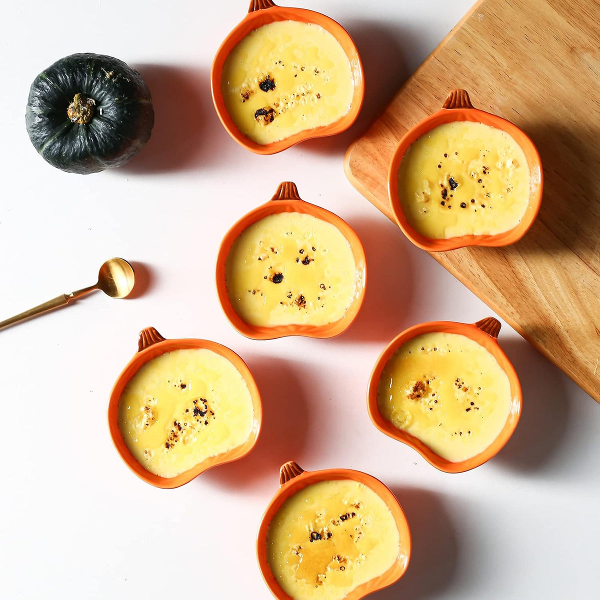 Orange Pumpkin Bowls, 6 oz Ceramic Ramekins, Set of 6