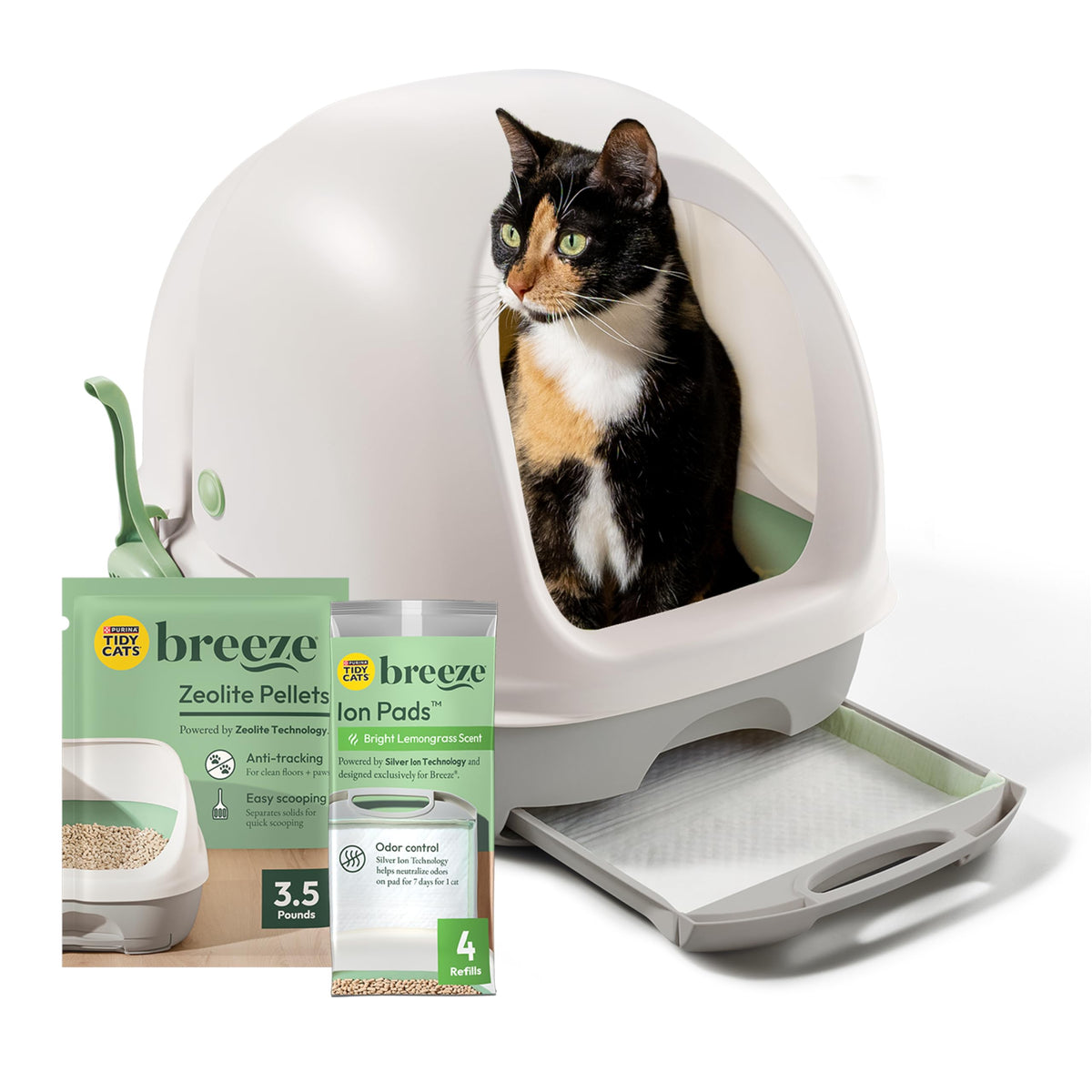 Purina Tidy Cats Litter Box System, BREEZE System Starter Kit Litter Box, Litter Pellets & Pads