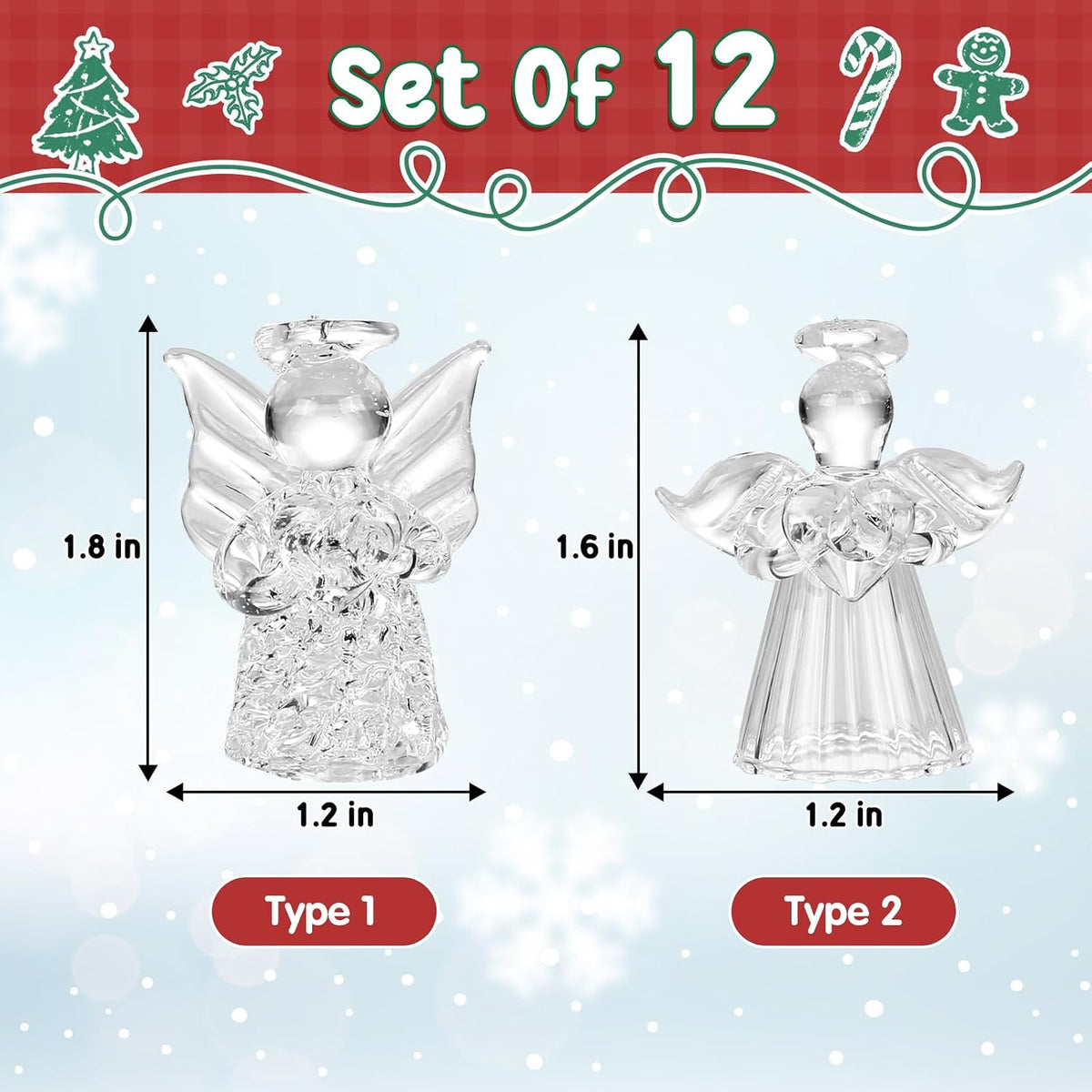Naler 12 Pcs Christmas Mini Angel Ornaments, Clear Glass
