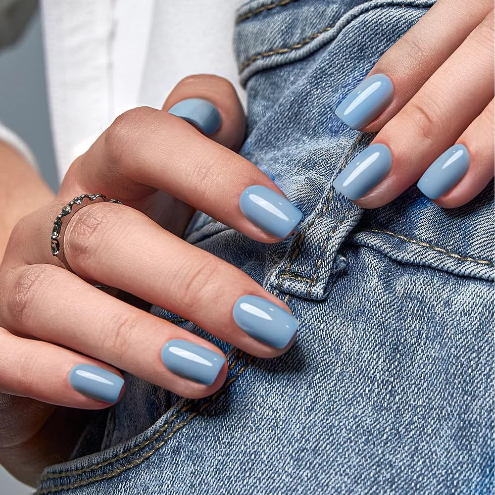 CurvLife Milky White Square Press on Nails Short, Soft Gel Fake Nails with Clean Nude Apricot Design Full Cover False Nails Glossy Nude Glue on Nails Artificial Stick on Nails for Women