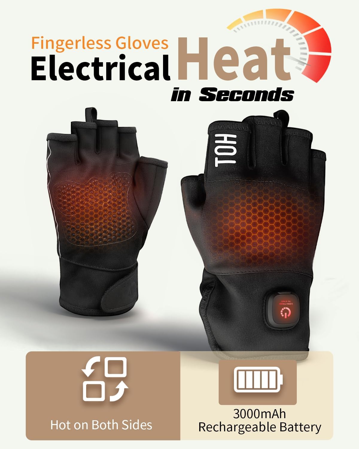 uncn Heated Gloves Fingerless for Women Man with 3.7V 3000mAh Battery Cordless Work Touchscreen Gloves for Winter Cold Weather Rechargeable Electric