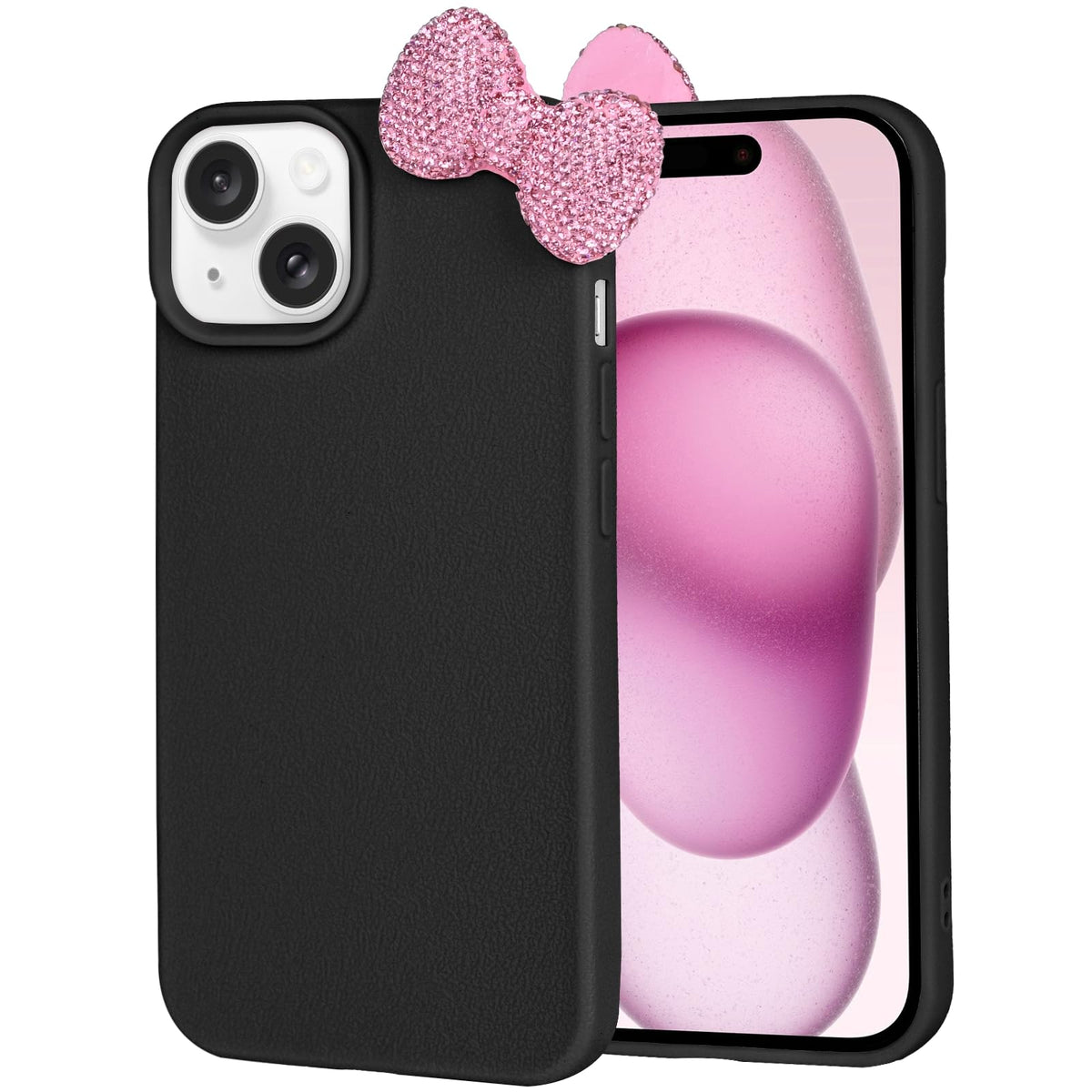 Cases for iPhone 13, Luxury Glitter 3D Rhinestone Bow Phone Cover Soft Litchi Pattern Protective Phone Case for iPhone 13 6.1" 2021