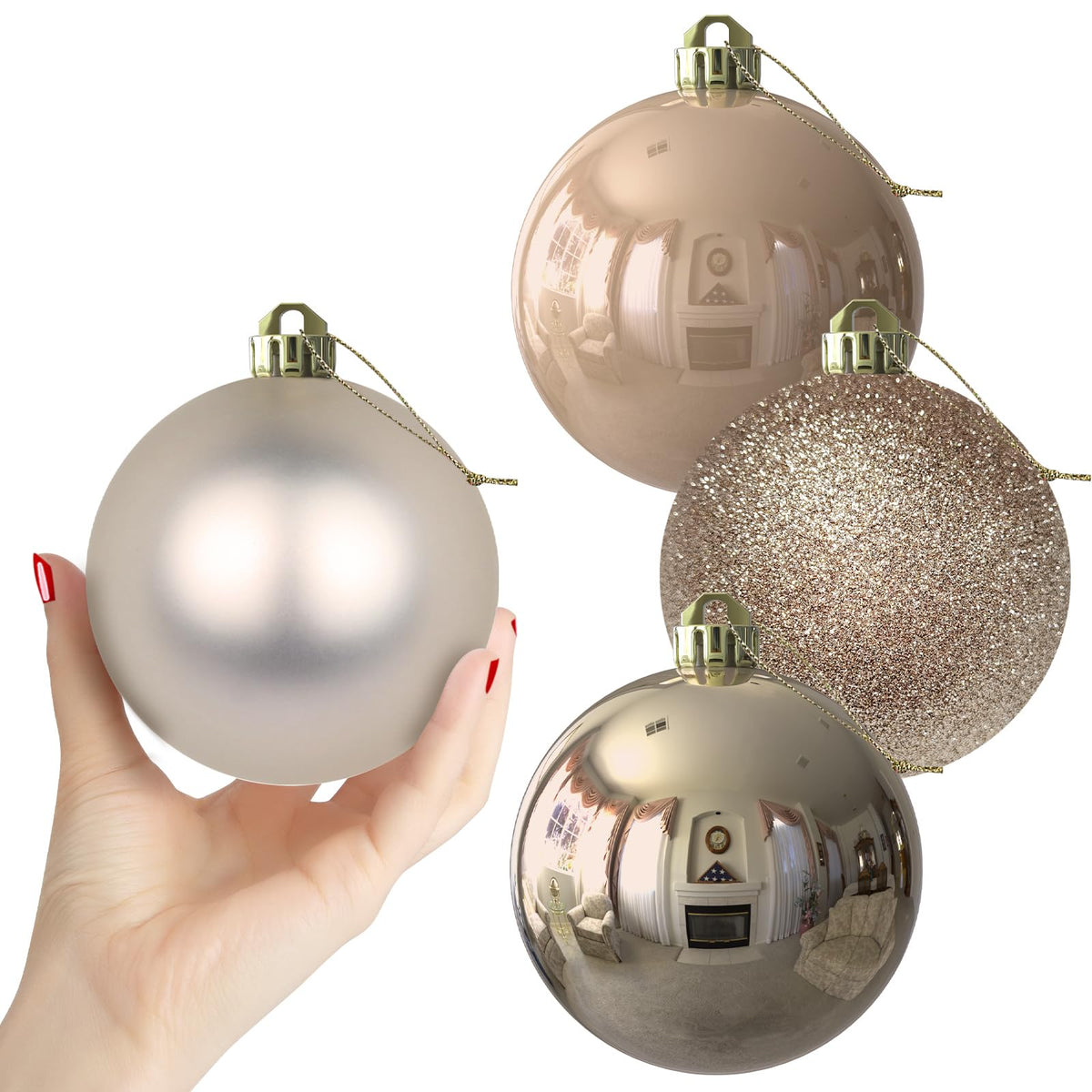 Rose Red 4.0" Large Christmas Balls - Christmas Tree Decoration Ornaments Shatterproof Hanging Balls for Birthday Halloween Holiday Wedding Decorations Set of 4pcs