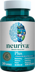 NEURIVA Plus Brain Supplements for Memory and Focus, Clinically Tested Nootropics Neurofactor and Phosphatidylserine, with Vitamin B12, Vitamin B6 and Folic Acid, 30 Count Capsules