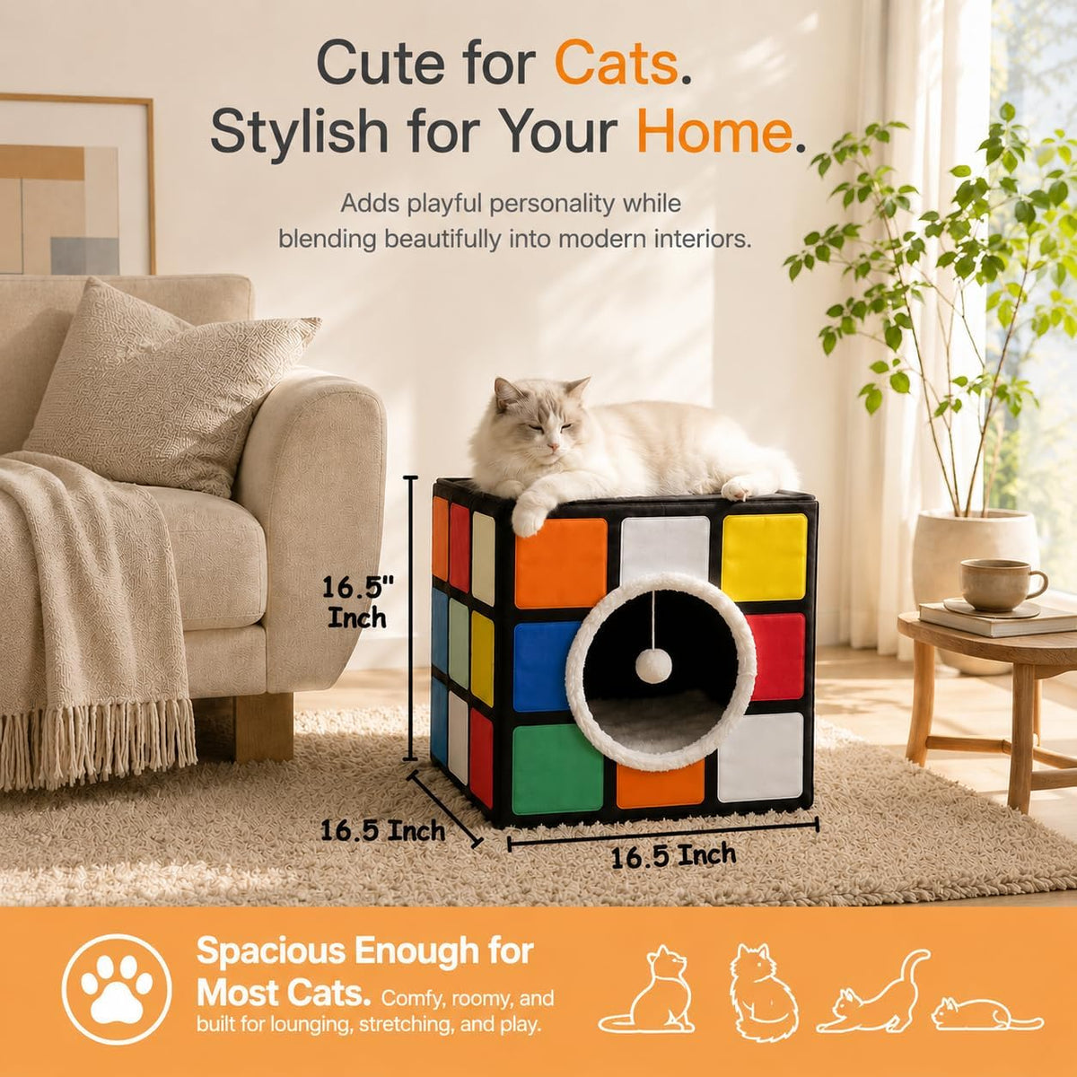 Cat Condo House, Foldable Magic Cube, Large 16.5" x 16.5" x 16.5"