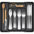 Lifewit Expandable Silverware Organizer, Plastic Utensil Tray for Kitchen Drawer, BPA Free Flatware Cutlery Holder, Space-Saving Storage for Spoons Forks Knives, 8-13.8 x 11.2 x 1.4 inch, Black