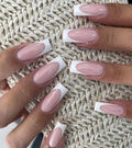 Artquee Press on Nails Short Soft Pink Almond False Tips Glossy Reusable Fake Stick on Nails Kit for Women - 32 Pcs 16 Sizes