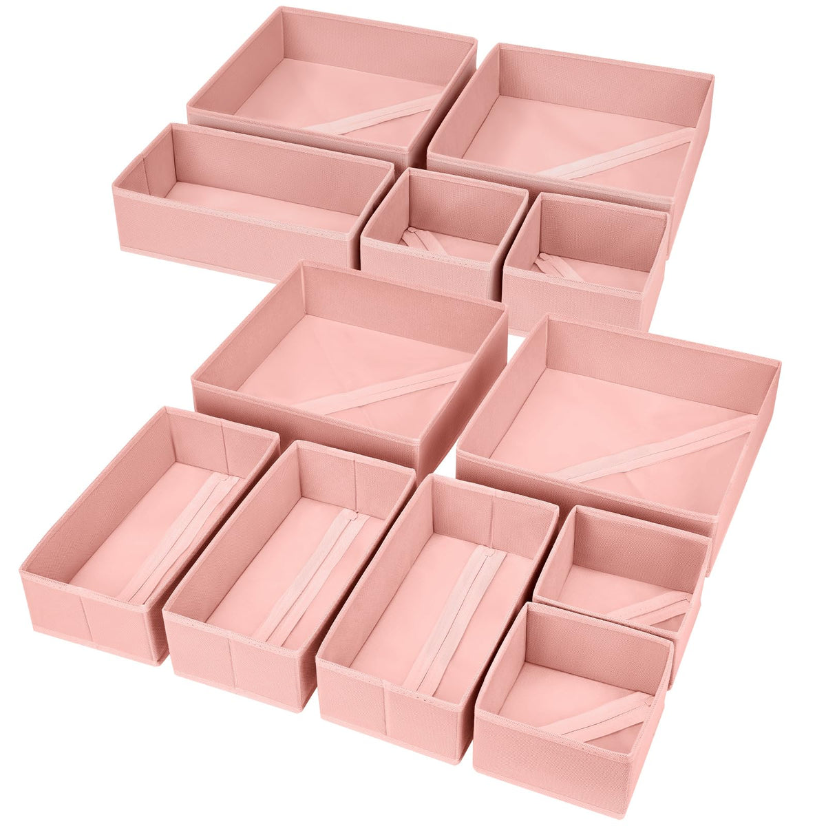 DIMJ Drawer Organizer Clothes, 12 Pack Dresser Organizer, Foldable Closet Organizers and Storage, Fabric Dresser Bins, Drawer Dividers for Nursery, Baby Clothes, Underwears, Sock (Beige)