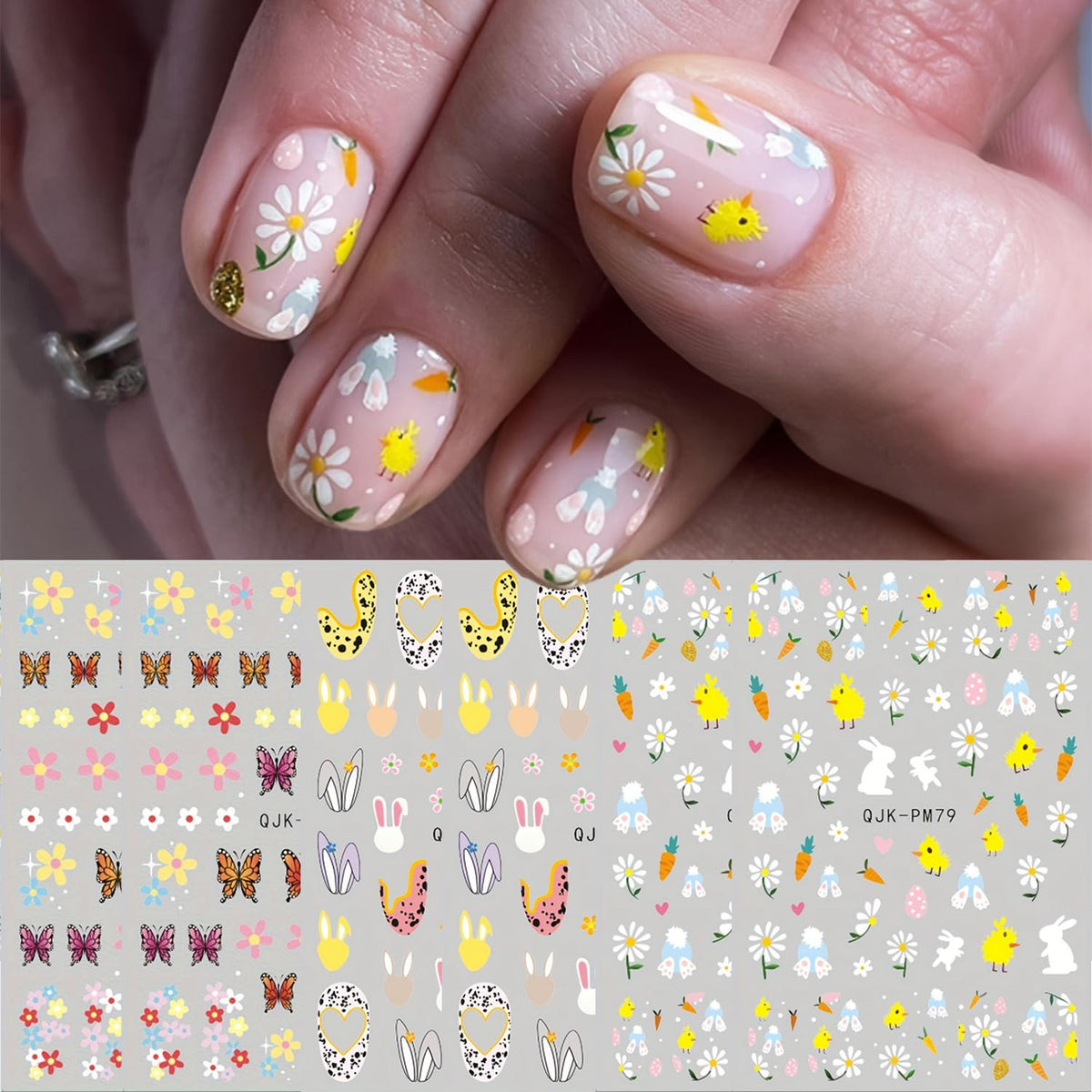 Halloween Nail Art Stickers Cute Ghost Pumpkin 3D Self-Adhesive Nail Decals Bat Cat Skull Designs Nail Decorations Halloween DIY Manicure Supplies for Women Girls&Kids 6Pcs