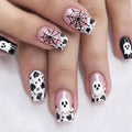 48Pcs Halloween Press on Nails Ghost Stick on Fingernails Monster Short Square False Nails Glossy Black Spider Web Acrylic Fake Nail Skull Gel Glue on Nail for Coquette Women Girls