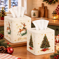 Thyle 2 Pcs Fall Tissue Box Cover Square, Pumpkin PU Leather Tissue Holder