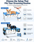 Dog Grooming Hammock Stand, Foldable Dog Bath Holder Sling Shower Chair | Heavy-Duty Pet Bath Stool for Small & Medium Dogs, Home Salon Grooming, Washable Mesh, Joint Support & Restraint(Blue,Base)
