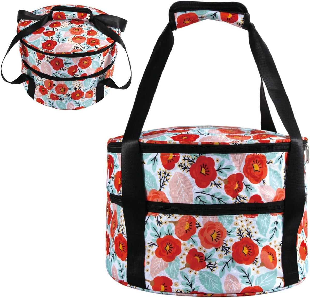 Round Insulated Double Casserole Carrier for Hot or Cold Food with Handle,Pie Carrier Bag,Insulated Lunch Bag for Travel Picnic Cookouts,Fits Pioneer Woman Kitchen Stuff and 12.5" Pie Pan