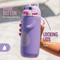Ello Ellies 12oz Stainless Steel Leakproof Kids Water Bottle, Dog | Insulated kids water bottle with straw, leakproof locking lid, carry handle, and stainless steel fun animal design for school