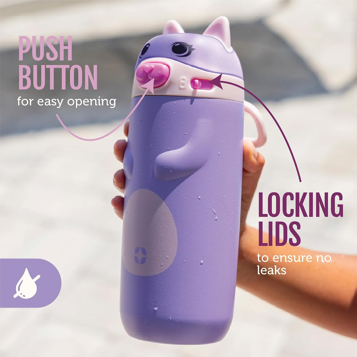 Ello Ellies 12oz Stainless Steel Leakproof Kids Water Bottle, Dog | Insulated kids water bottle with straw, leakproof locking lid, carry handle, and stainless steel fun animal design for school