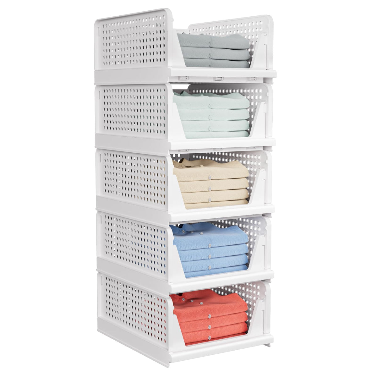 4 Pack Stackable Closet Storage Basket - Stackable Storage Bins | Multifunctional & Foldable Closet Organizer Waterproof, Wardrobe Cupboard Space-Saving Storage Drawer Organizer