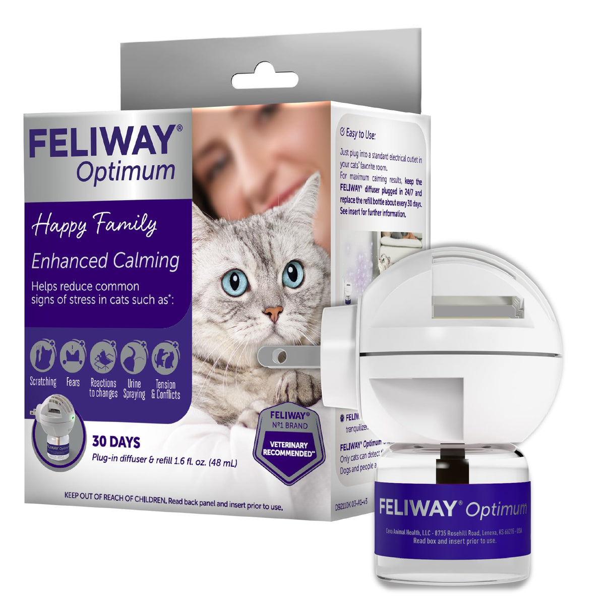 FELIWAY Aroma Diffuser, Optimum Cat, Enhanced Calming Pheromone, 48 mL | 30 Day | Starter Kit | Translucent | Pack of 2