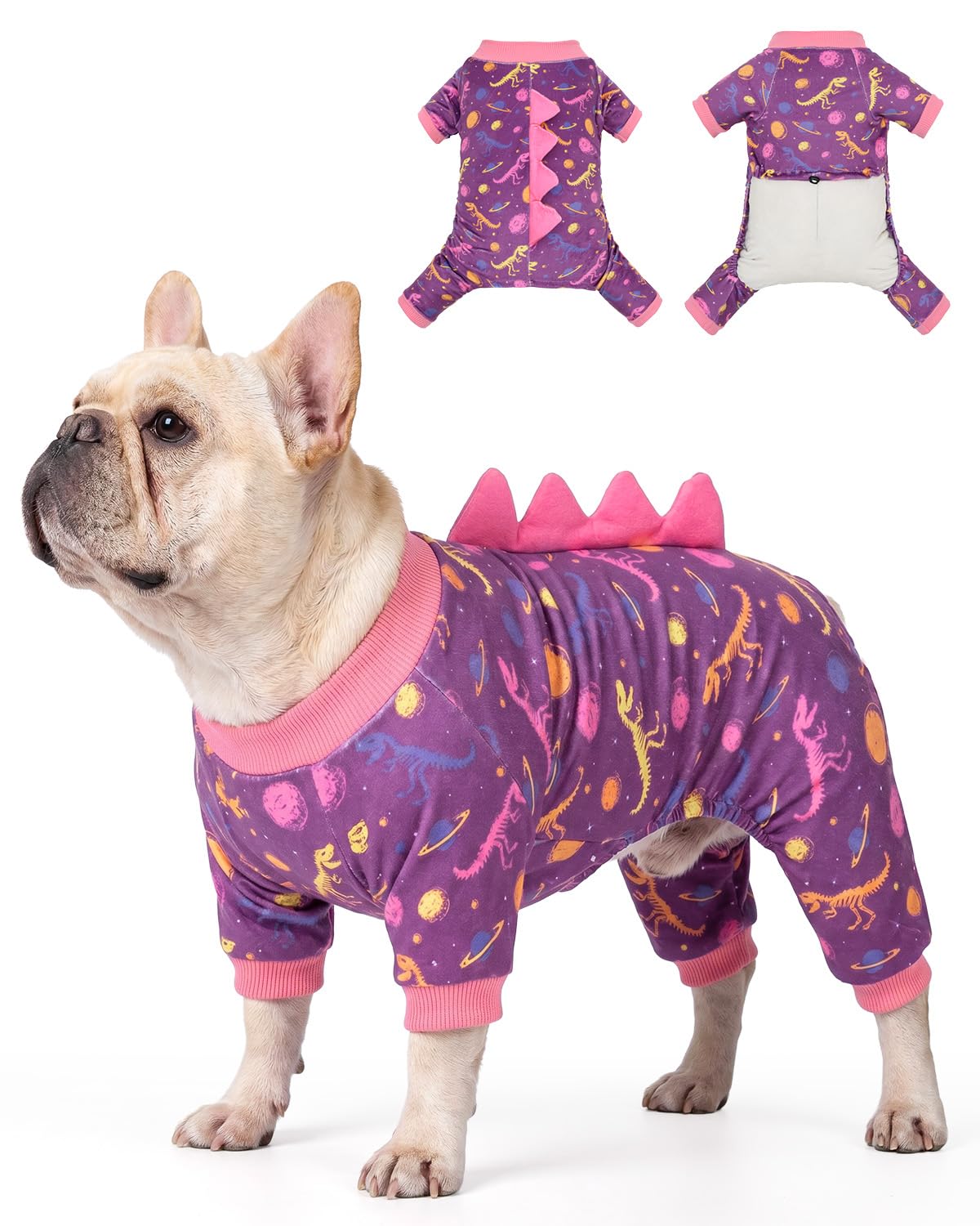 CuteBone Dinosaur Costume Dog Pajamas, Stretchy Spandex Crystal Velvet Sleepwear Coat for Small Dogs, Soft & Warm Pet Outfit Clothes for Cold Weather, Cozy Pullover Design COSP05XXL