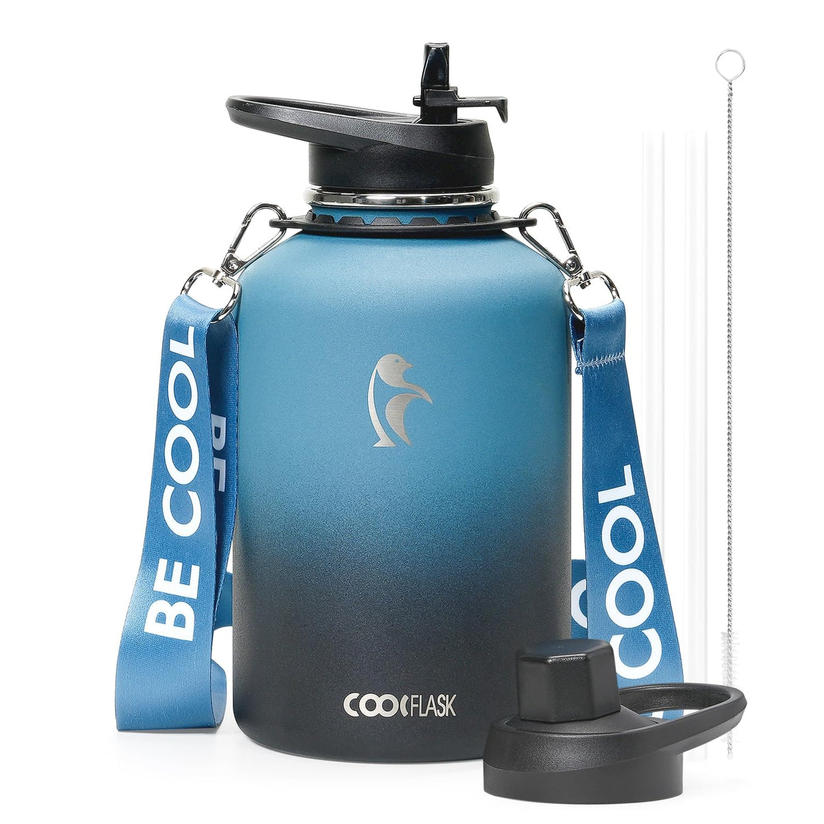 Coolflask Water Bottle with Straw, 40 oz Insulated Metal Water Flask with Straw & Spout Lids, Stainless Steel Double Wall Vacuum, Keep Cold 48h Hot 24h, Leak Proof, BPA-Free, Apricot Pink