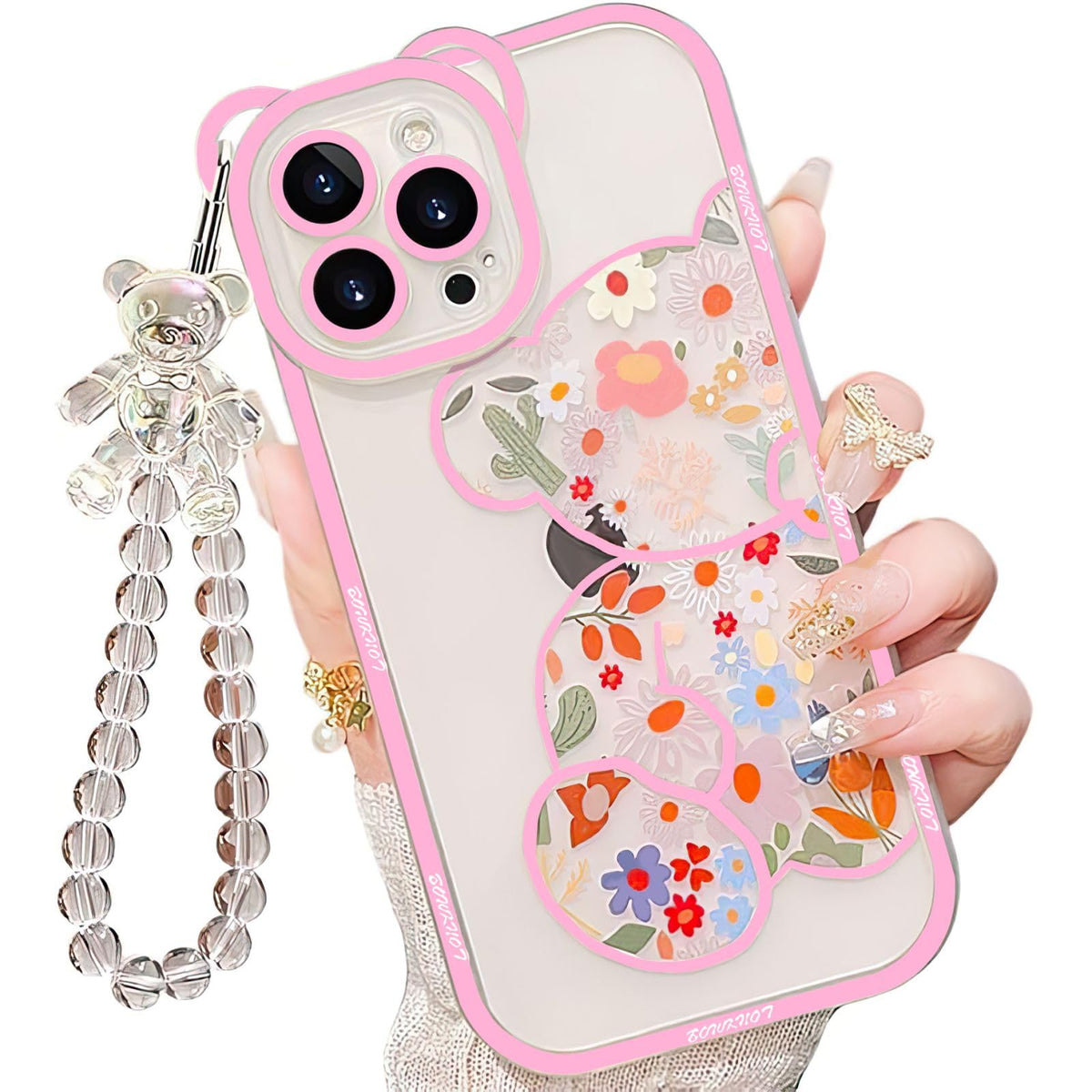 IAIYOXI 3D Cute Cartoon Bear Phone Case for iPhone 15 - Fashionable and Stylish - Funny Pink Bear Design - Soft TPU Protective Case - Kawaii Silicone Cover for Women, Girls, and Kids
