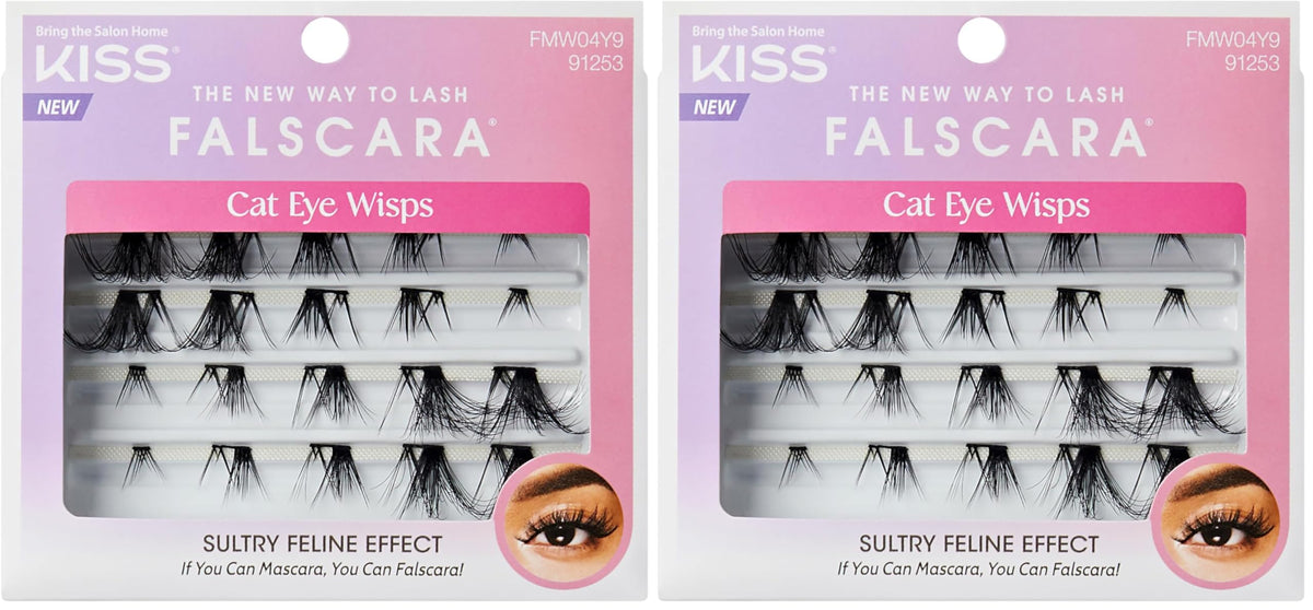 KISS Falscara DIY Eyelash Extension Lengthening Wisps - Featherlight Synthetic Reusable Artificial Eyelashes Multipack of 24 Mini Lash Clusters for that Authentic Eyelash Extension Look