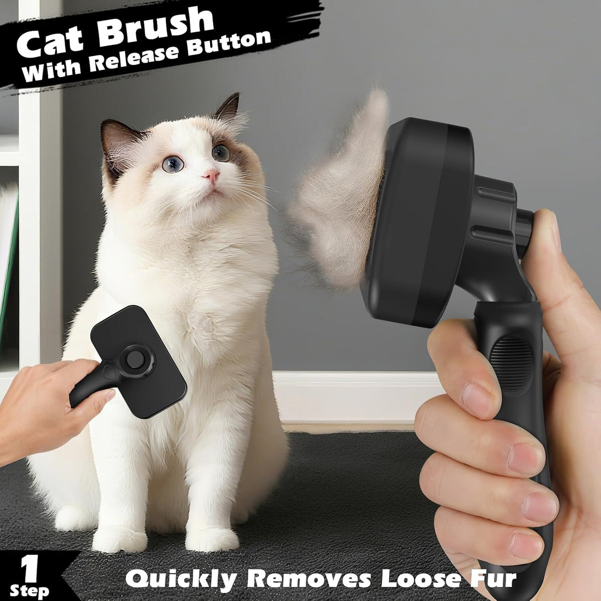 3PCS Cat Grooming Supplies, Cat Brush & Nail Clipper/Trimmer & Flea Comb for Shedding Indoor Cats Essentials Stuff Accessories (Black)