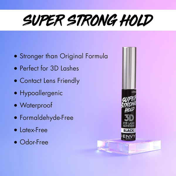 i-Envy Super Strong Hold 3D Strip Lash Glue Brush-On False Eyelash Adhesive, Waterproof, Hypoallergenic, Latex & Formaldehyde Free (Black)