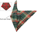 Christmas Dog Bandanas 2PCS-Large,Red-Green Plaid Scarf w/Tassels for Dogs