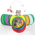 Tempcore Pet Cat Tunnel Tube Toys 3 Way Collapsible, Tunnels for Indoor Cats, Interactive Tube with Teaser Wand, Peek Holes & Hanging Ball, Black & Blue