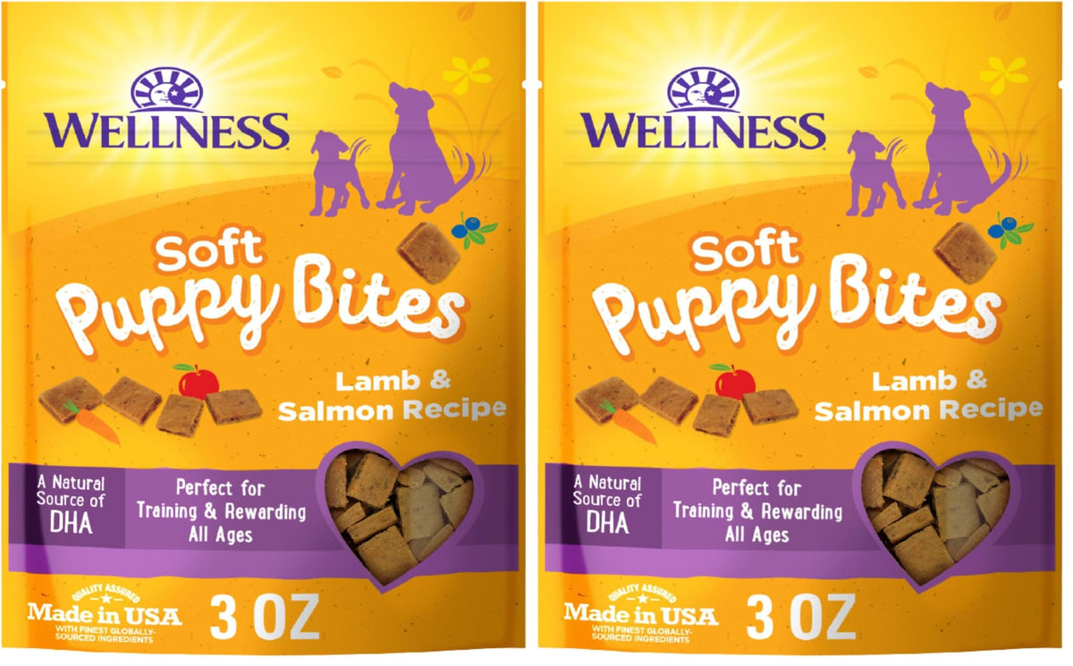 Wellness Soft Puppy Bites Dog Training Treats, Natural, Grain Free, Lamb and Salmon Recipe, 8 oz Bag