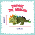 SNUG AROOZ Drowsy the Green Dragon - Plush Dog Toy, Squeaks & Crinkles, Pet Multi-Sensory Play, Recycled Material, 4x12 Soft-Cuddly Magical Companion