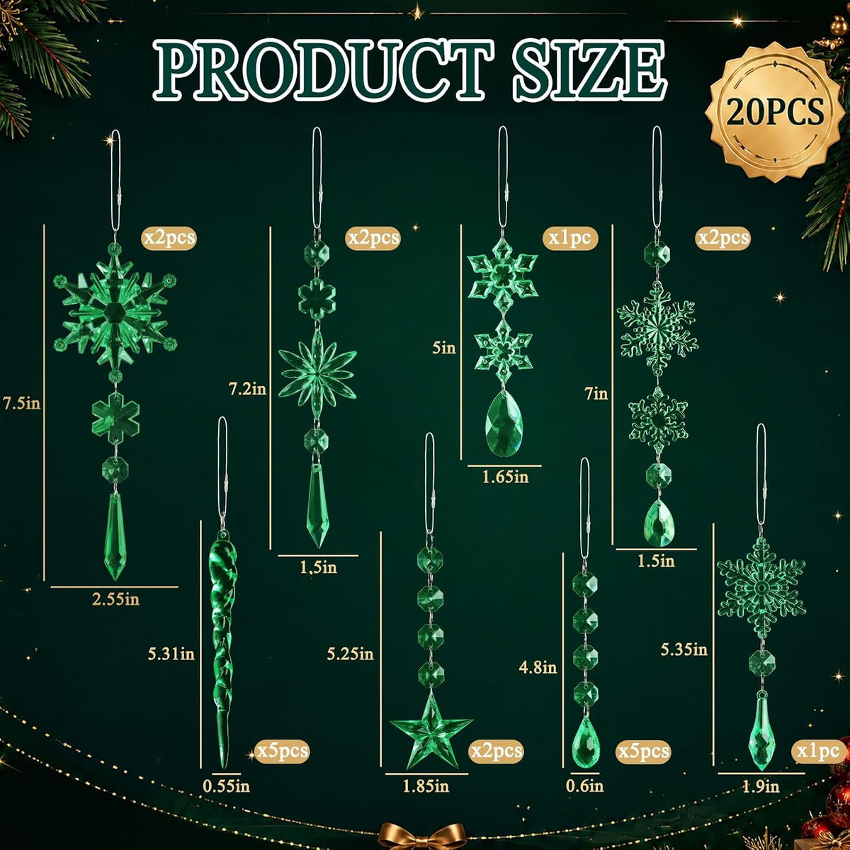 Crystal Ornaments for Christmas Tree Winter Wonderland Decorations