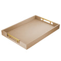 ATZYmolin 17"x12" Leather Serving Tray, Gold Handle Vanity Platter, Beige