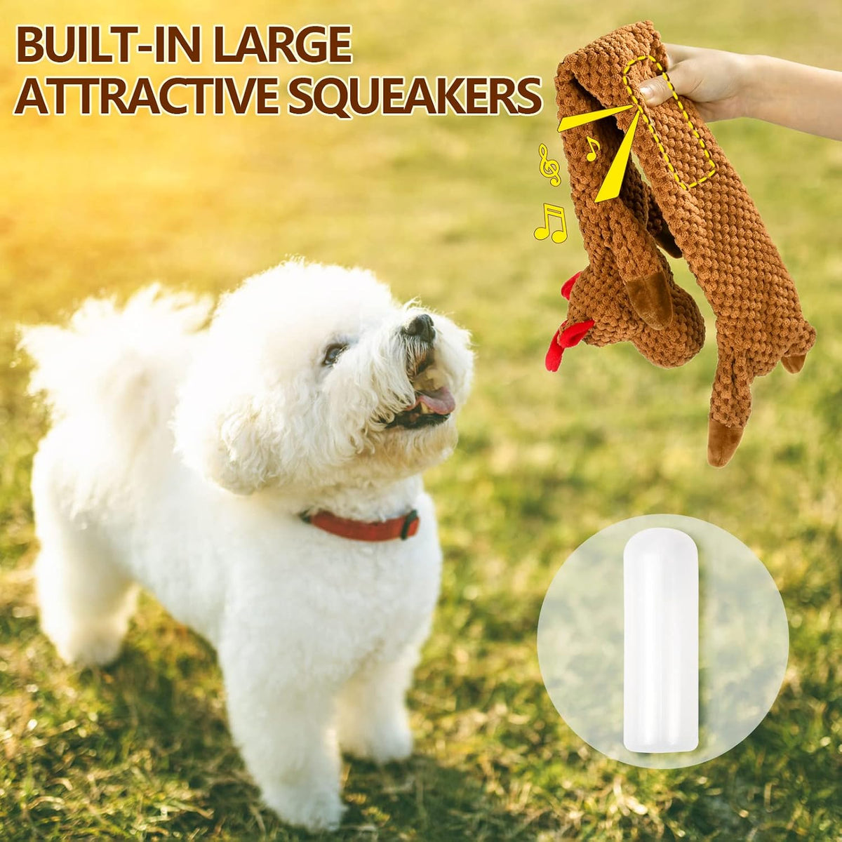No Stuffing Dog Christmas Toys with Squeakers, Crinkle Xmas Plush Dog Toys for Large Medium Small Dogs, Durable Interactive Dog Toys for Puppies, Reindeer