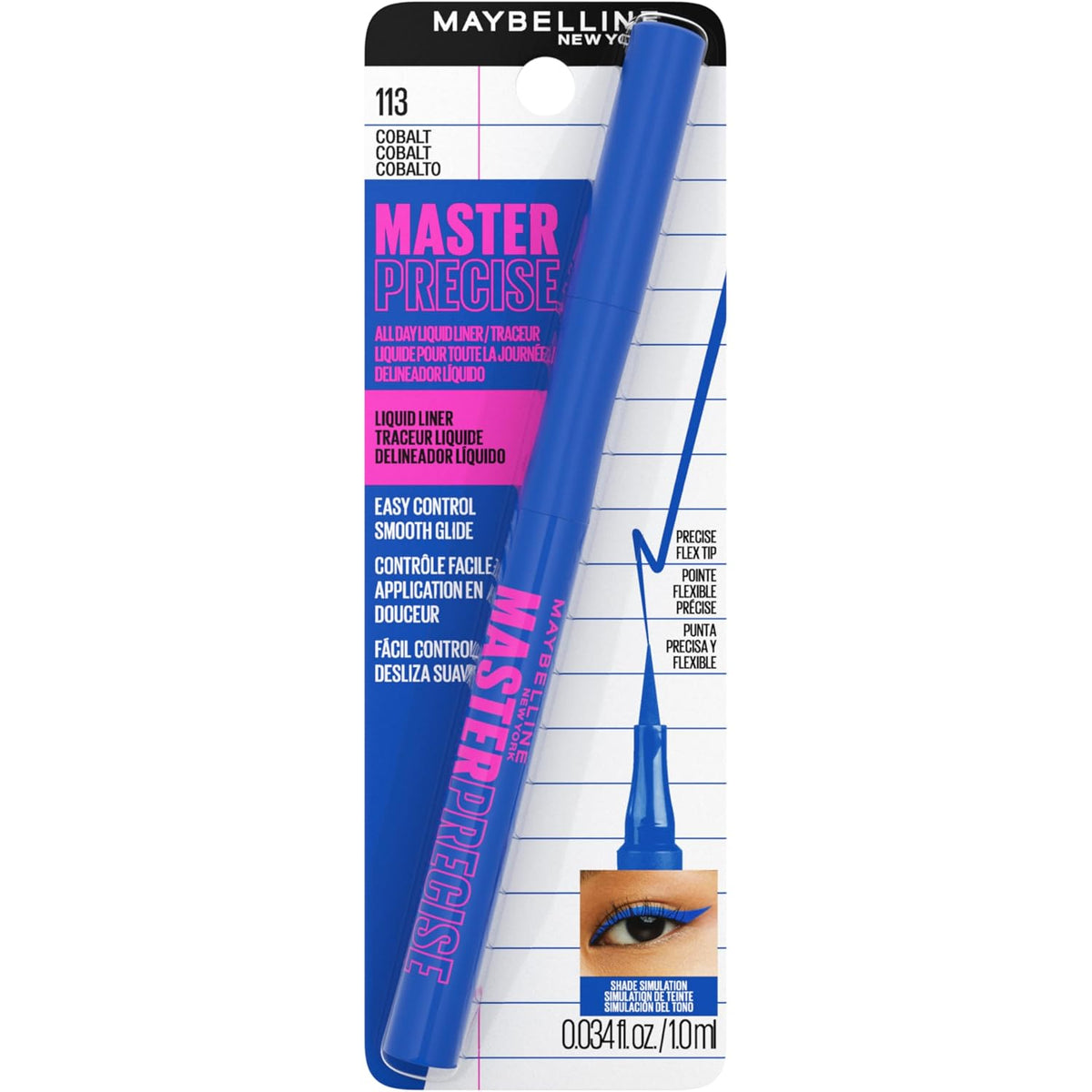 MAYBELLINE Master Precise All Day Liquid Eyeliner, Waterproof Eyeliner Makeup for up to 30HR Wear, Cobalt Blue, 1 Count