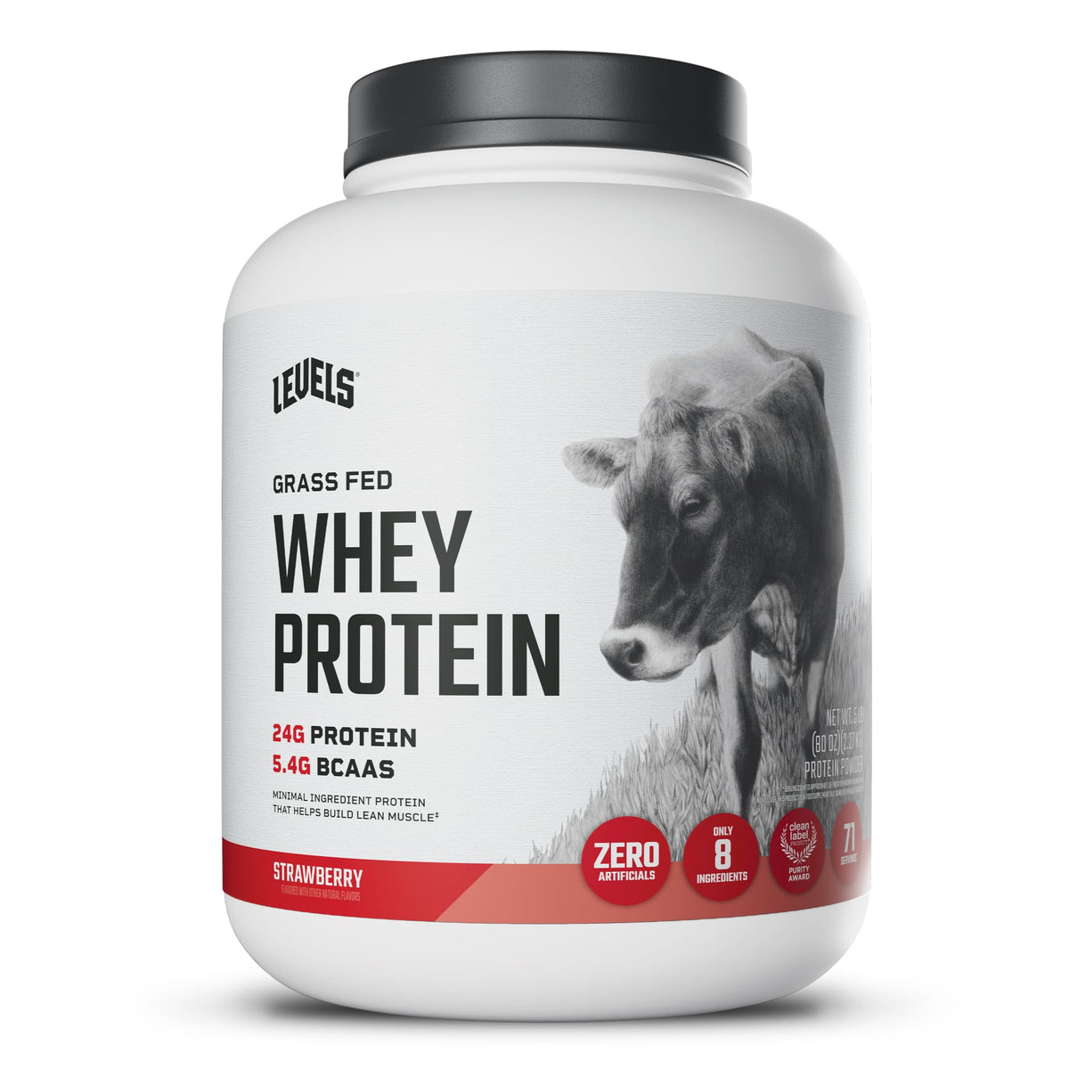 Levels Whey Protein Powder, No Artificial Ingredients, Vanilla Bean, 2LB | 24G of protein and 5.4G BCAAs per scoop, made with hormone-free dairy, zero junk, no fillers, no added sugar, certified clean