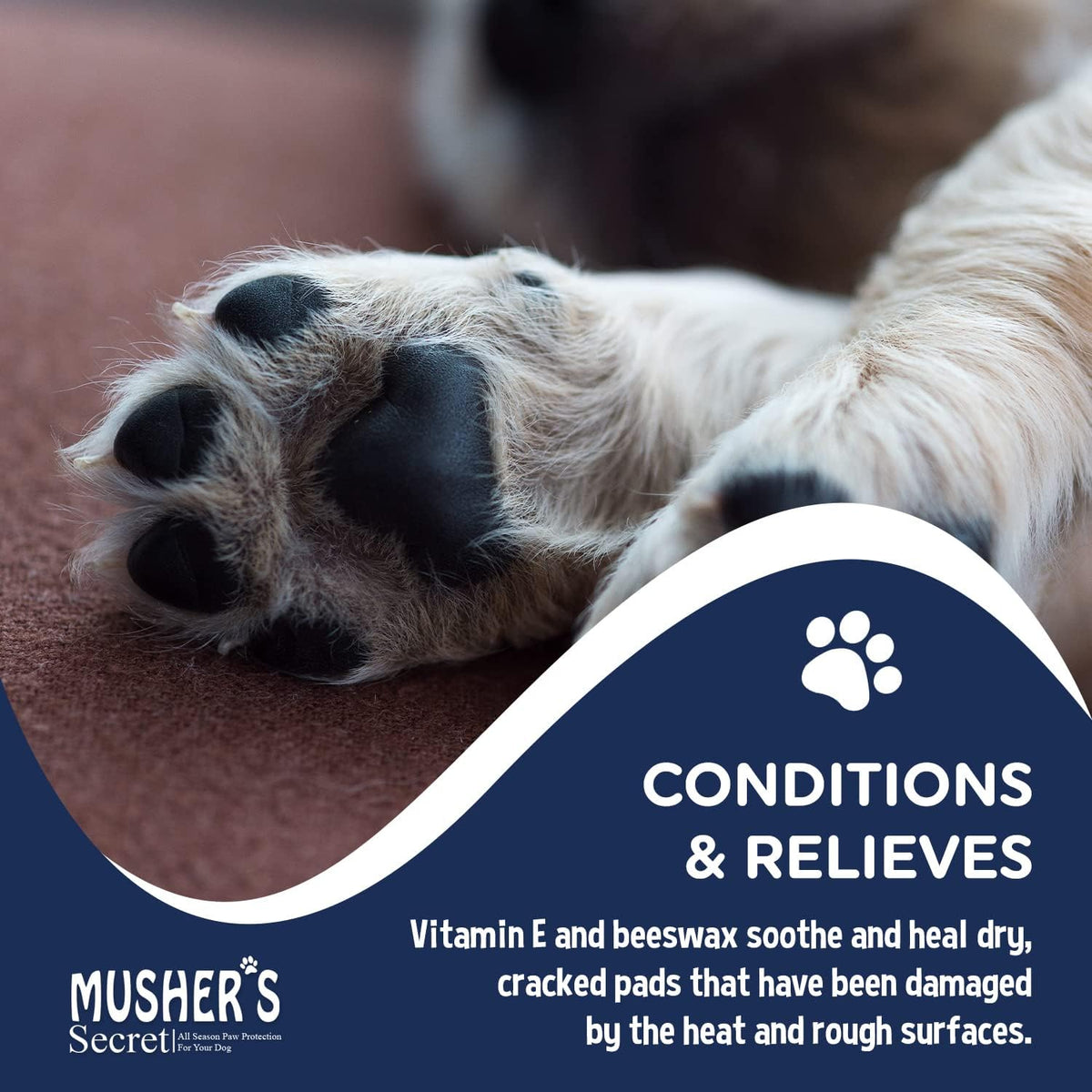 Musher's Secret Dog Paw Wax 60g – Lick Safe Moisturizer for Cracked Pads – Nose & Paw Care Balm – Helps Protect from Hot Pavement & Snow with Vitamin E
