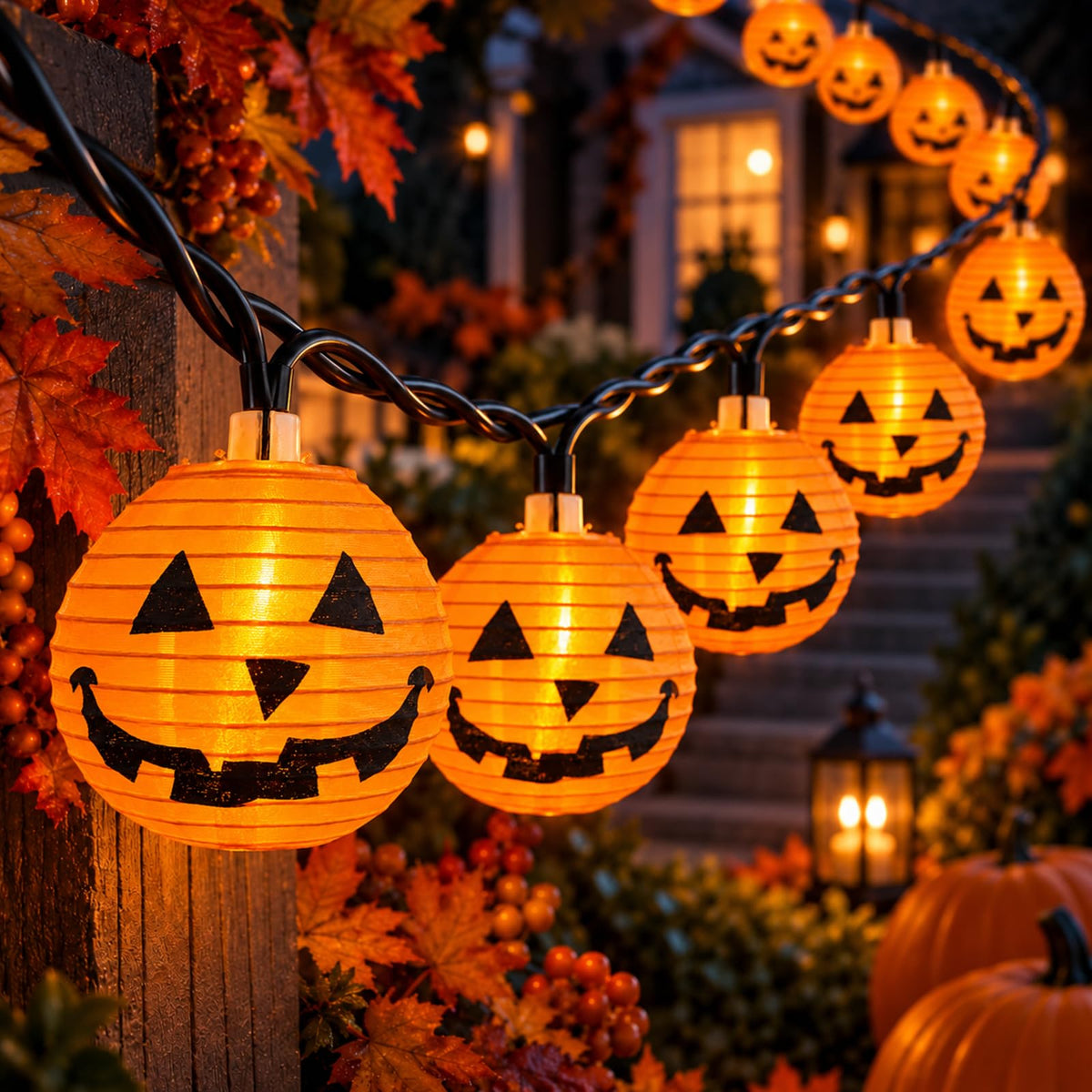 8.5FT Pumpkin String Lights with 10 Bulbs for Halloween Outdoor Decor Party