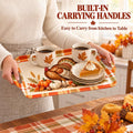 Thanksgiving Serving Trays with Handles, 19 x 11.6 Inch, Set of 2, Bamboo Fiber Serving Platter, Dishwasher Safe, with Removable Silicone Mats, Turkey and Fall Plaid