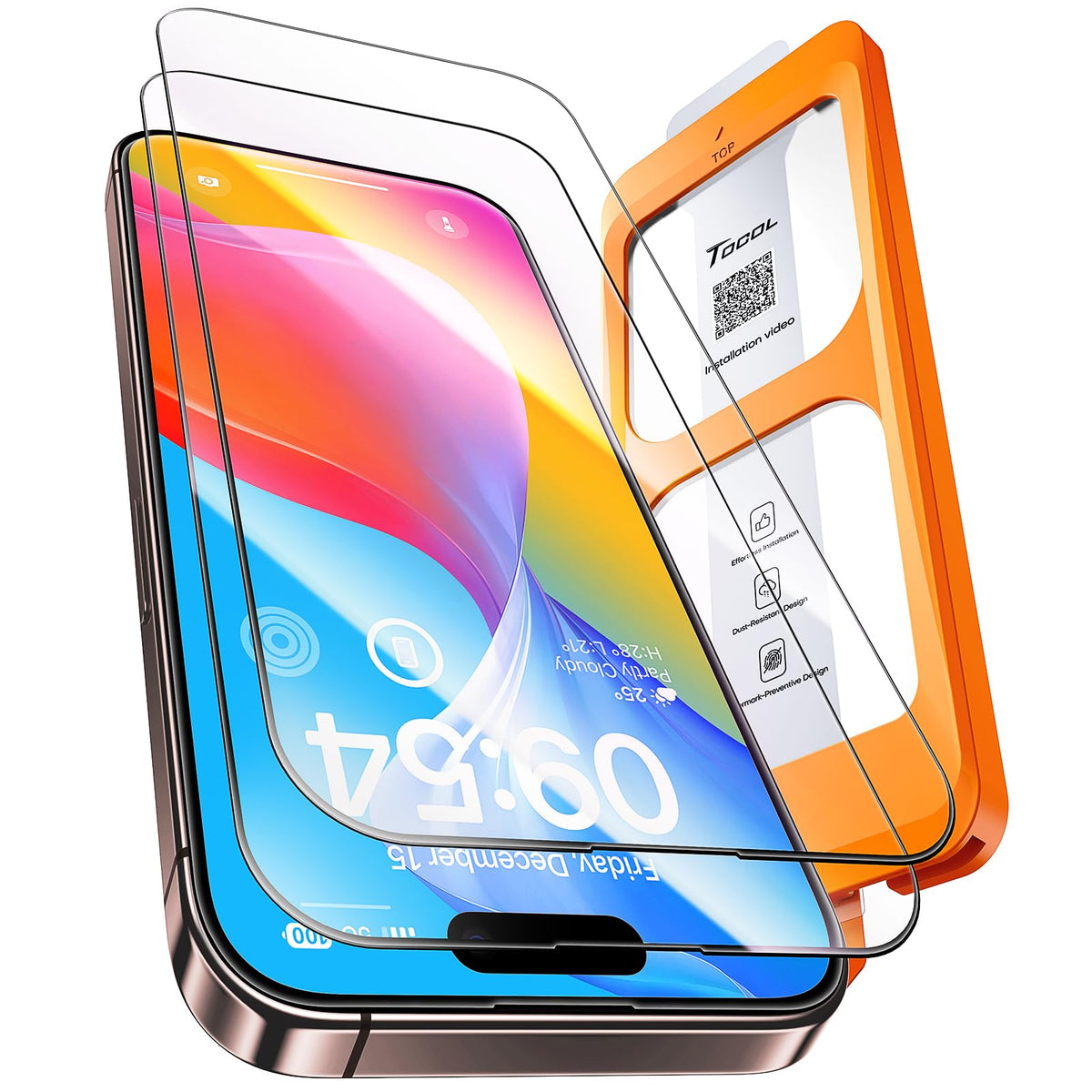 TOCOL for iPhone 15 Pro Screen Protector, Easy Installation