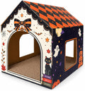 Halloween Cardboard Cat House with Scratcher Pad, 16.5 x 12.5 x 15.5 in