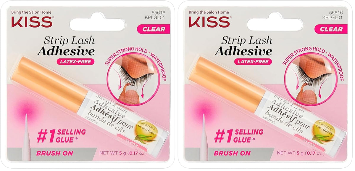 KISS Lash Adhesive, Lash-Glue, 24hr Strip Eyelash Adhesive, Clear, Includes Lash-Adhesive, Long Lasting Wear, Can Be Used with Strip Lashes and Lash Clusters (Pack of 2)