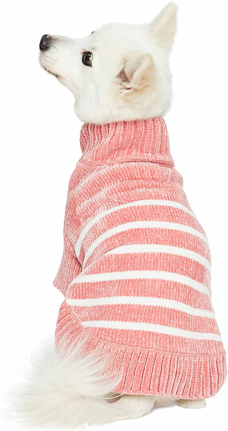Blueberry Pet Cozy Soft Chenille Classy Striped Dog Sweater in Dusty Rose, Back Length 12", Pink Clothes for Dogs